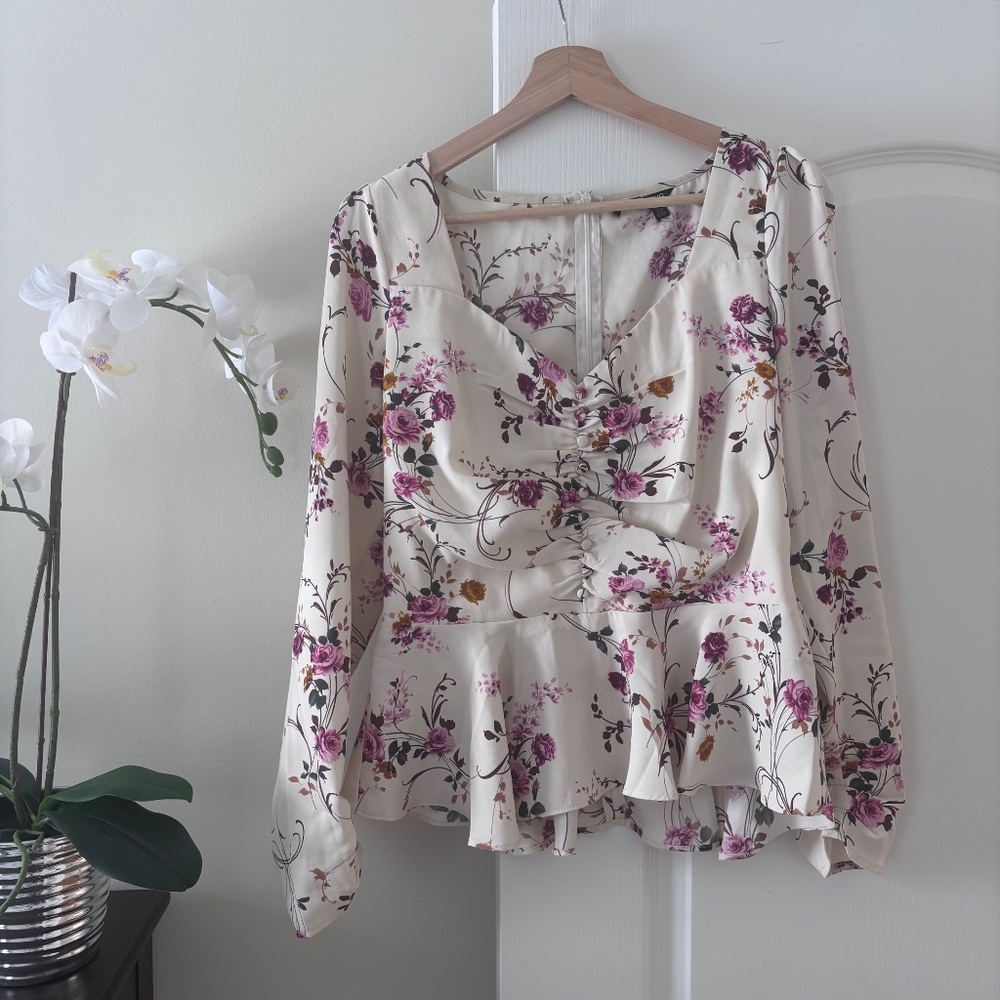Buffalo Floral Peplum Long Sleeve Blouse Women’s Size Medium